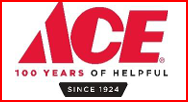 A red and white logo for ace hardware.