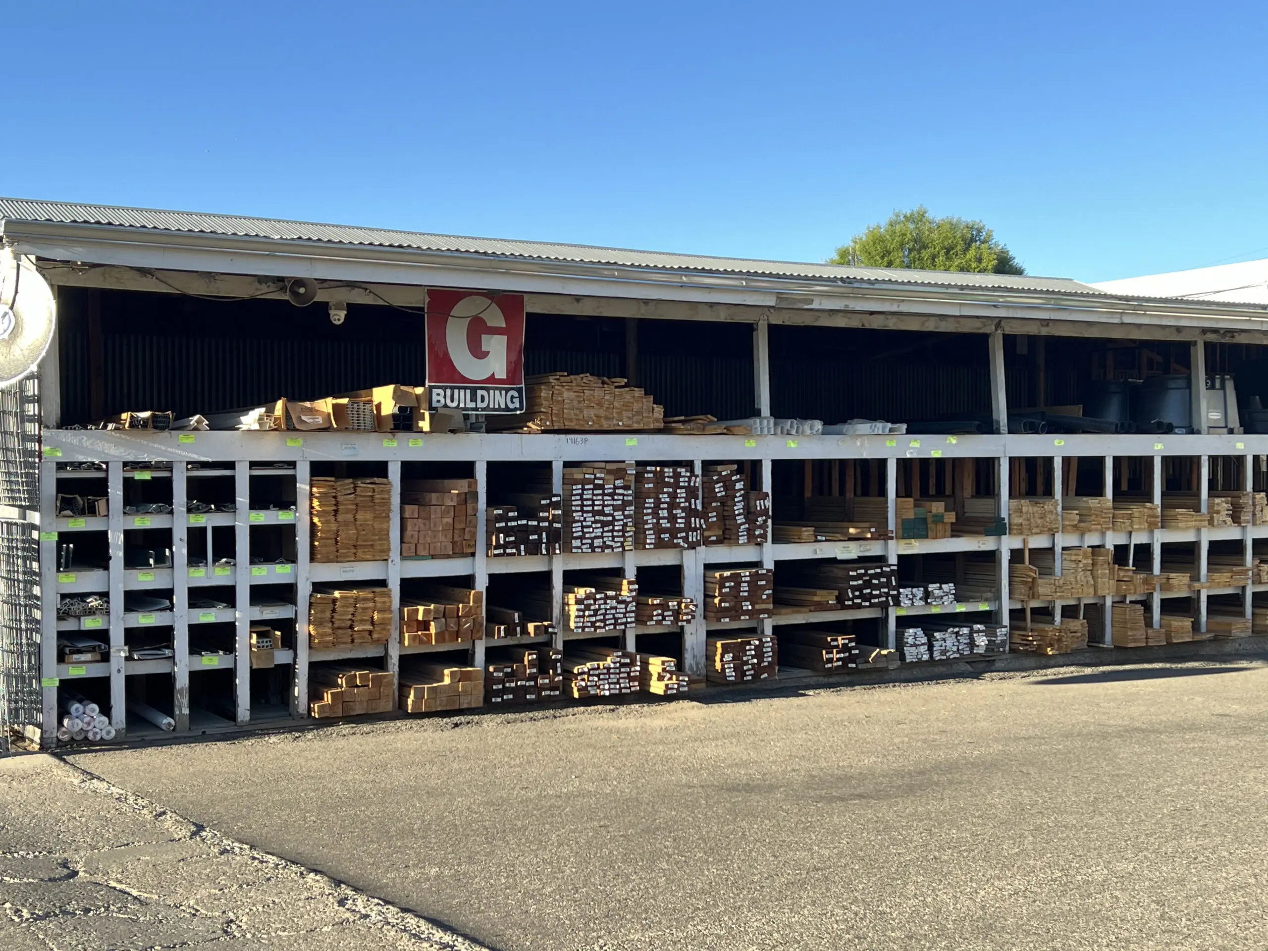 A building with many different types of wood.